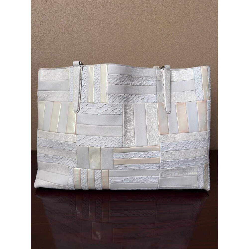 Coach Patchwork Leather Business Carryall + Matching Wallet 30476 White Snakeski - Picture 4 of 16